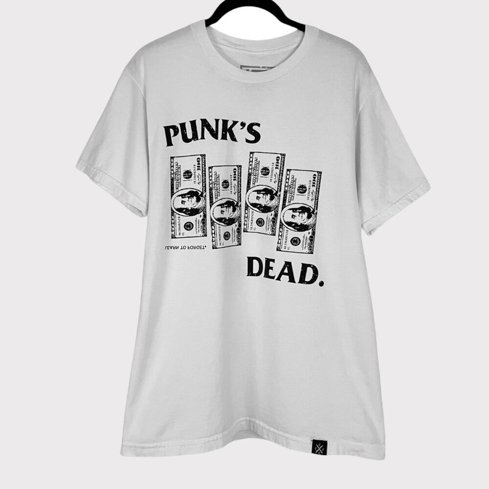 👛 3 for $15 Learn to Forget Punk's Dead. 100 Dollar Bills White Graphic Tee
